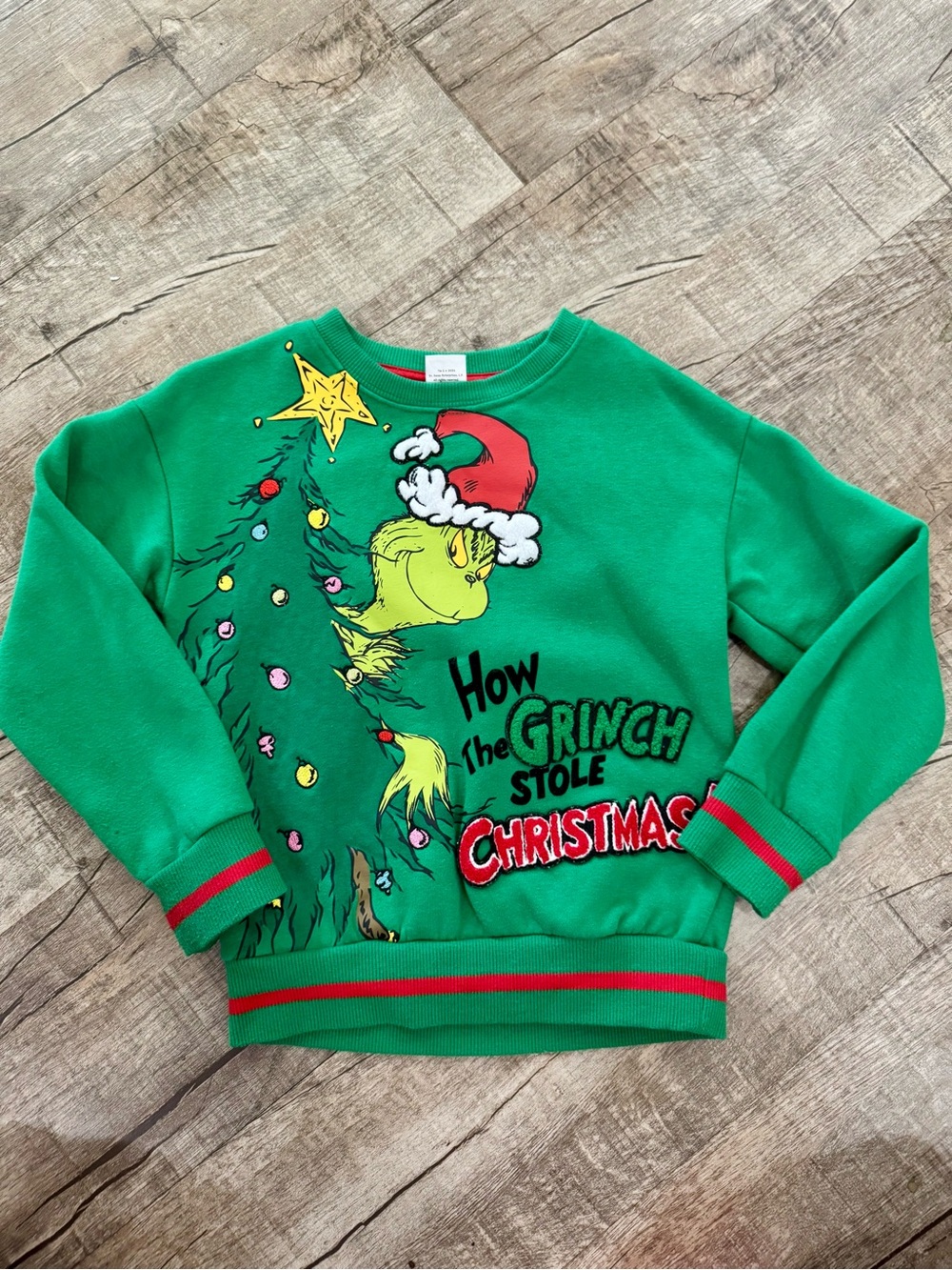 Dr. Seuss Grinch Crewneck Sweatshirt Kids XS 4/5 Green Christmas Holiday‎